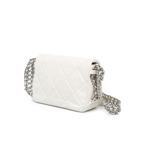 Pre Loved Chanel Mini Quilted Lambskin Chain Rows Flap Women White Crossbody - Picture 2 of 8